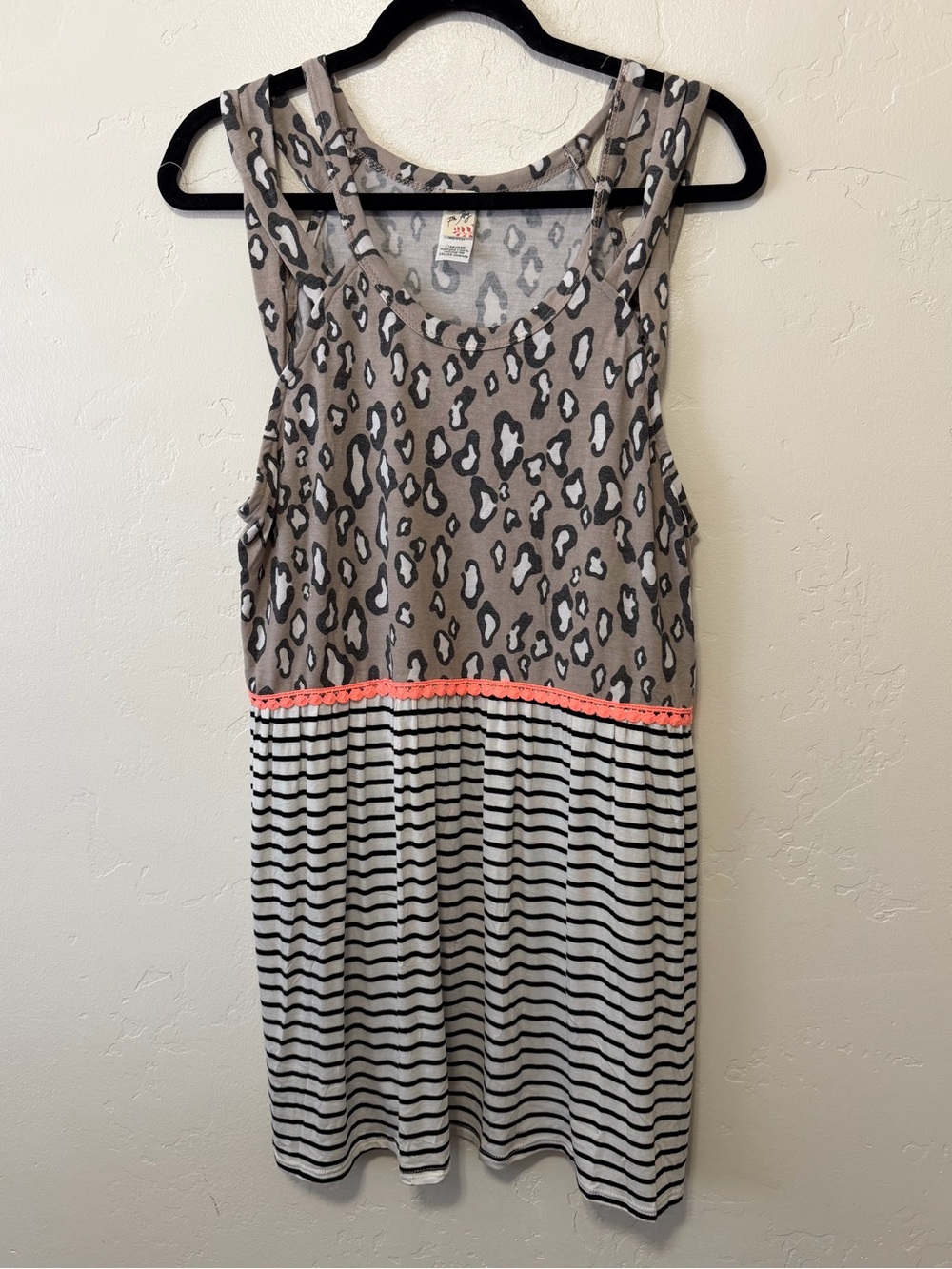 7th Ray Leopard/Stripe Babydoll Tank with Orange Detail - 3X